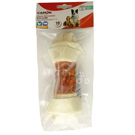 Osso di pelle bovina annodato con pollo - 18cm 2