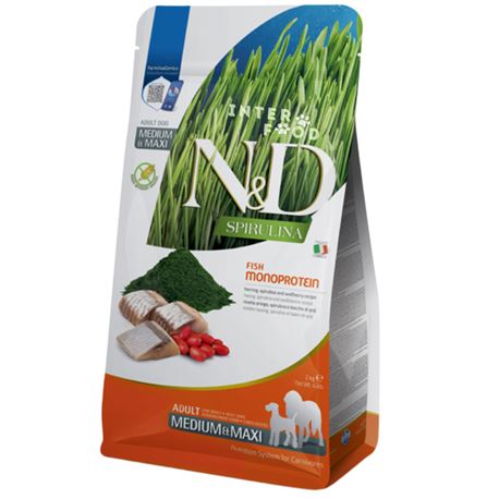 FARMINA N&D SPIRULINA - HERRING, SPIRULINA AND WOLFBERRY ADULT M&M - 2kg