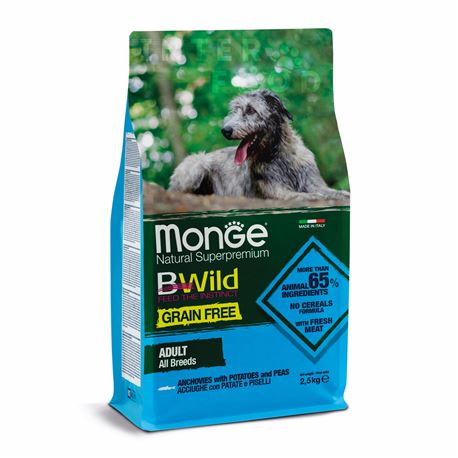 Monge B-Wild Grain Free All Breed Adult Acciughe con Patate e piselli - 2,5kg